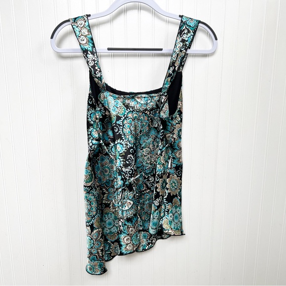 Self Esteem Turquoise & Black Floral Satin 90s Y2K Milkmaid Tank Size Large - Picture 2 of 6